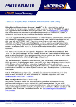 TRACE32 Supports MIPS Interaptiv Multiprocessor Core Family