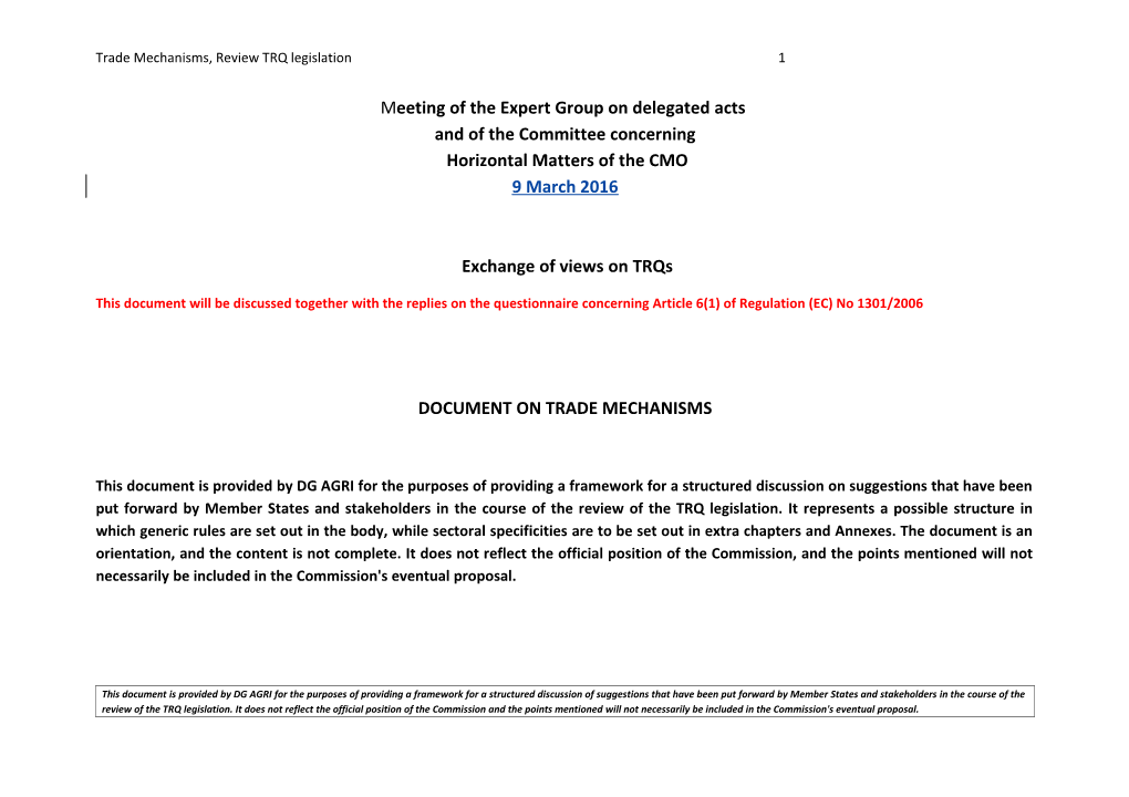 Trade Mechanisms, Review TRQ Legislation 1