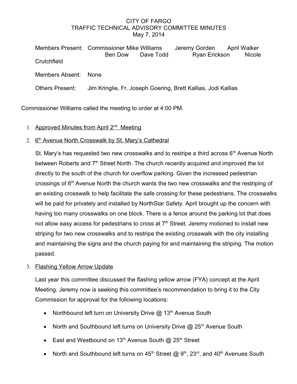 Traffic Technical Advisory Committee Minutes