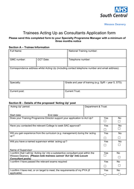 Trainees Acting up As Consultants Application Form