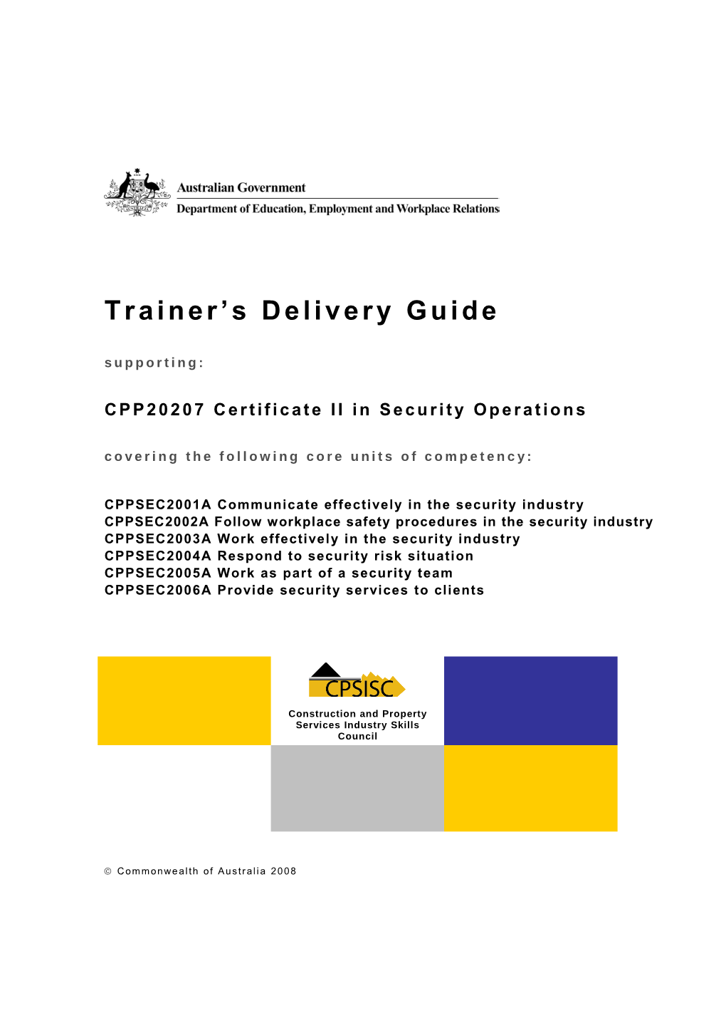 Trainer S Delivery Guide Certificate II in Security Operations