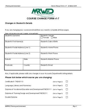 Training and Assessment Course Change Form V 1-7 24 March 2014