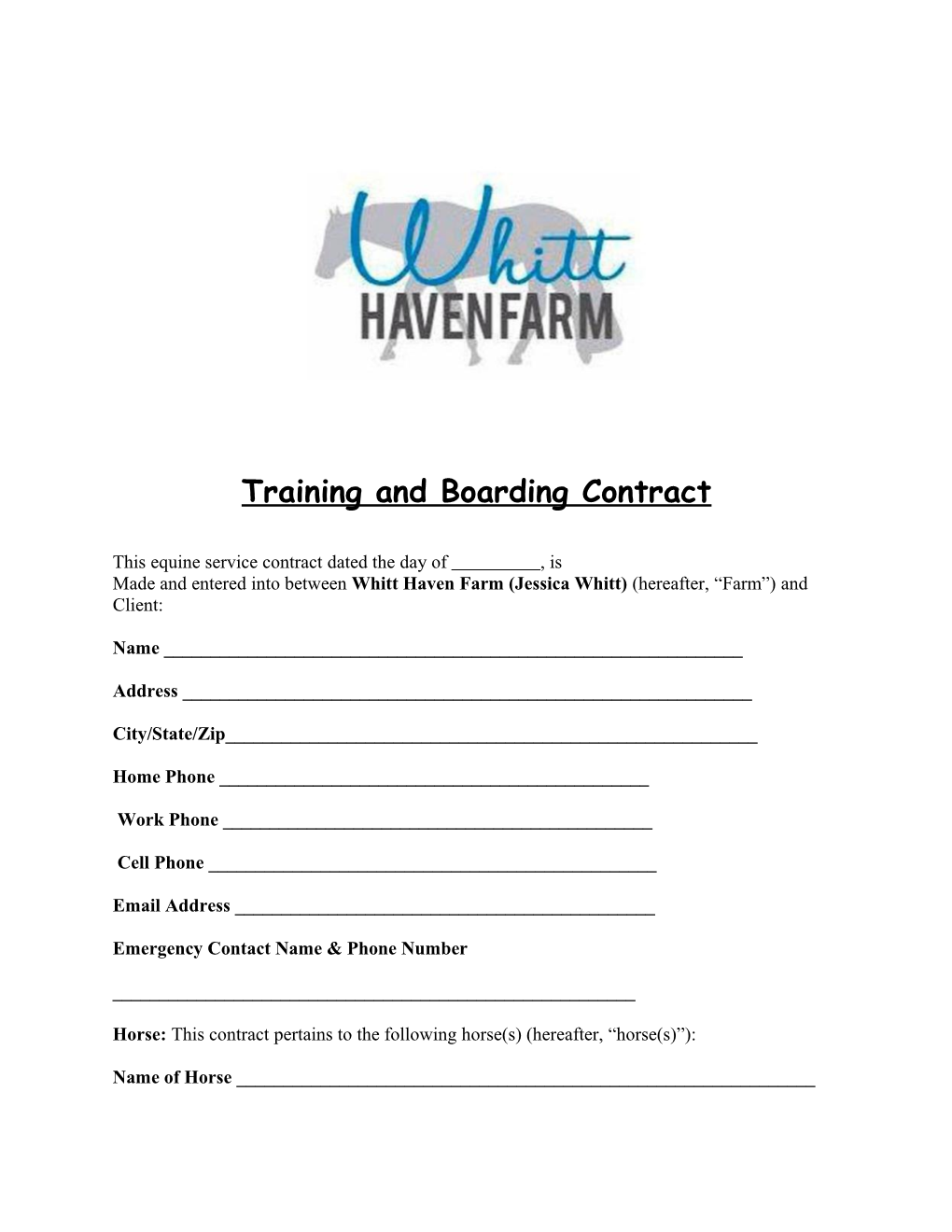Training and Boarding Contract