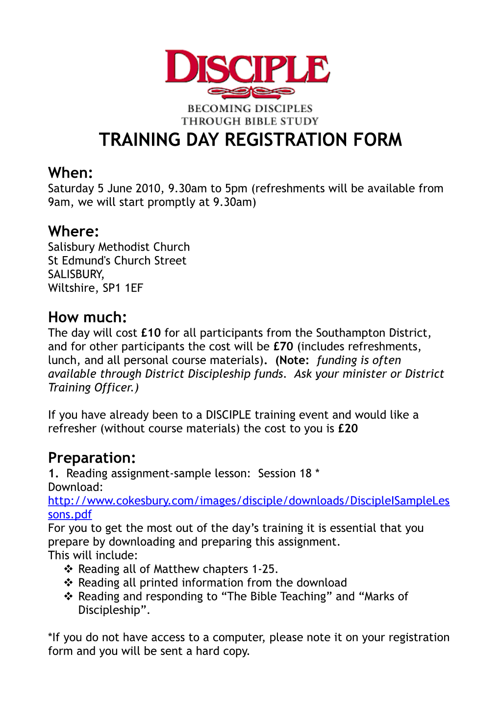 Training Day Registration Form