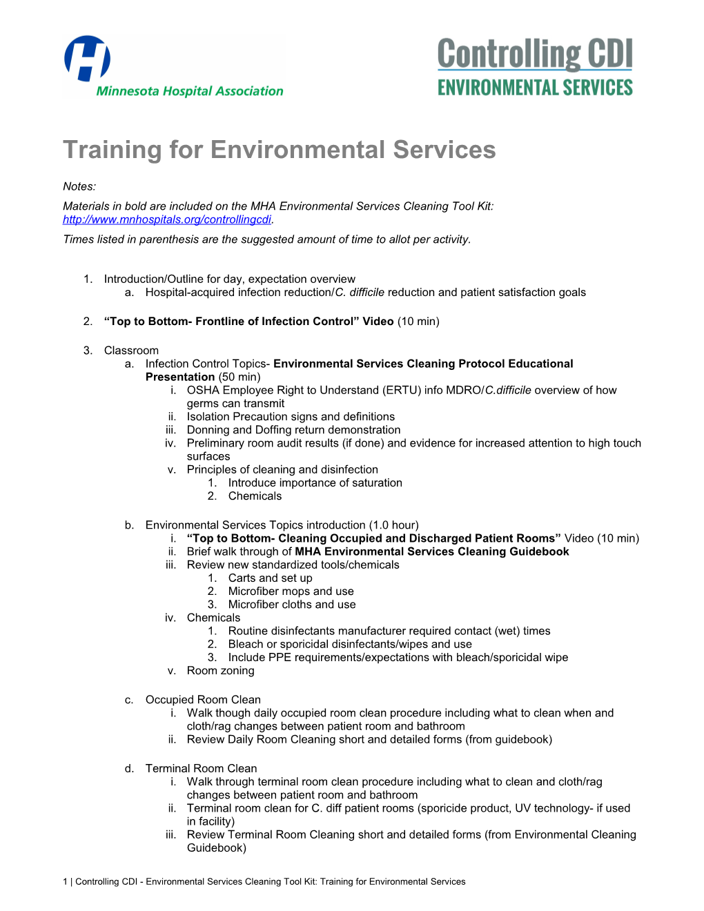 Training for Environmental Services Draft Outline