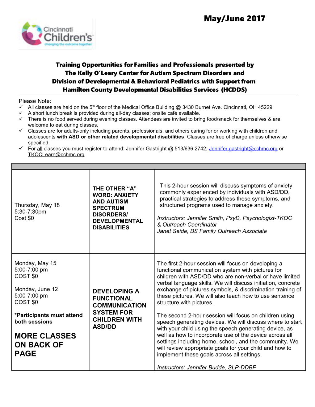 Training Opportunities for Families and Professionals