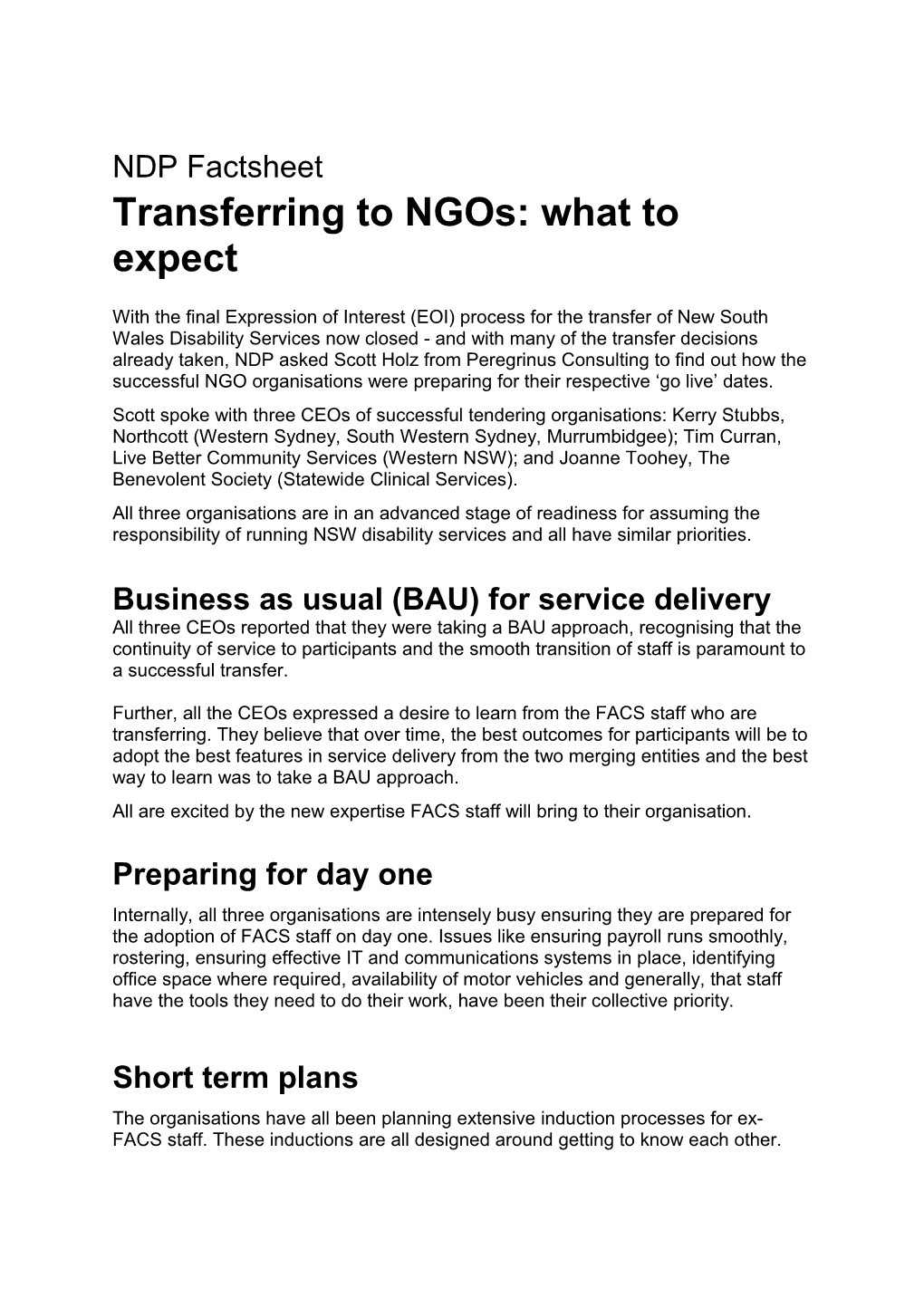 Transferring to Ngos: What to Expect