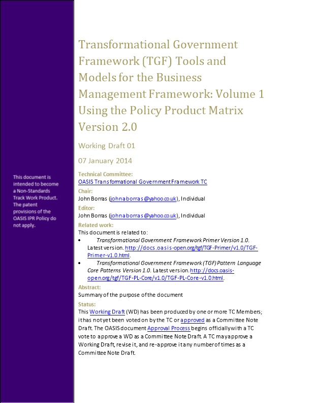 Transformational Government Framework (TGF) Tools and Models for the Business Management