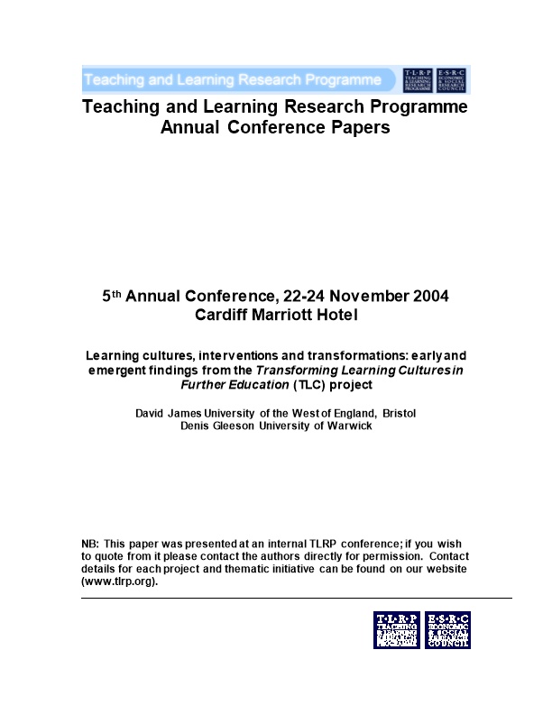 Transforming Learning Cultures in Further Education