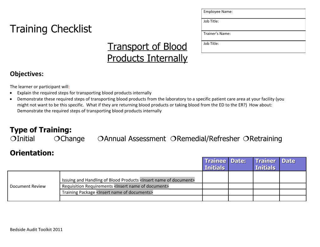Transport of Blood Products Internally