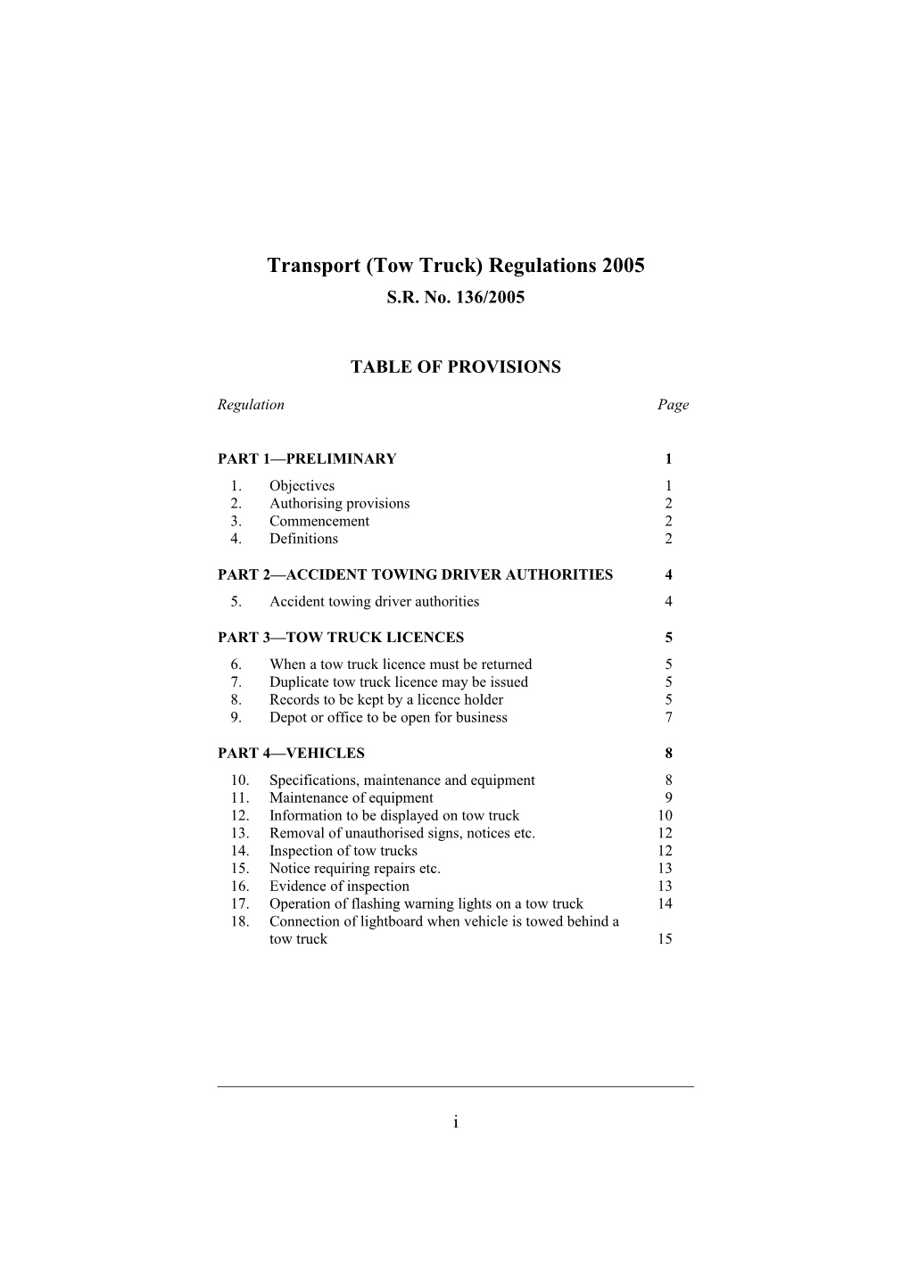 Transport (Tow Truck) Regulations 2005