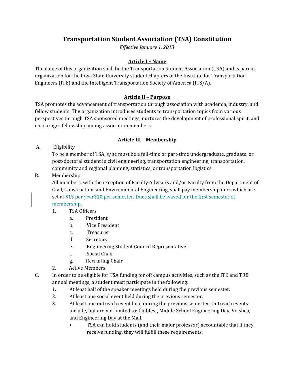 Transportation Student Association (TSA) Constitution