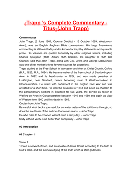 Trapp S Complete Commentary - Titus (John Trapp)