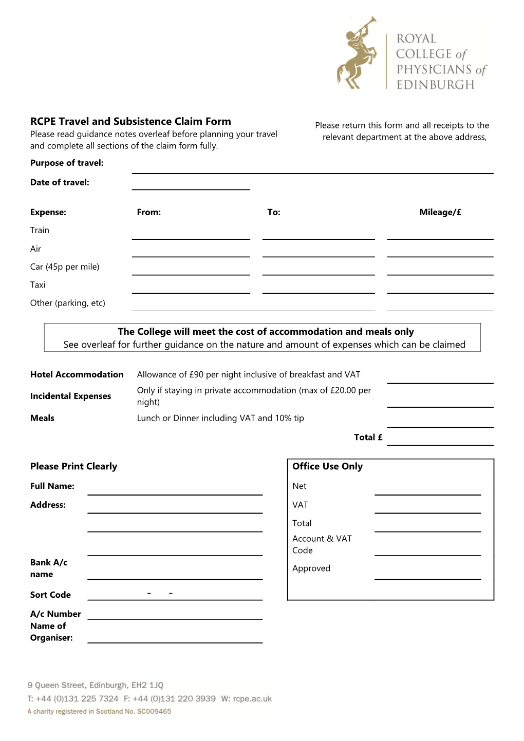 Travel and Subsistence Expenses Claim Form
