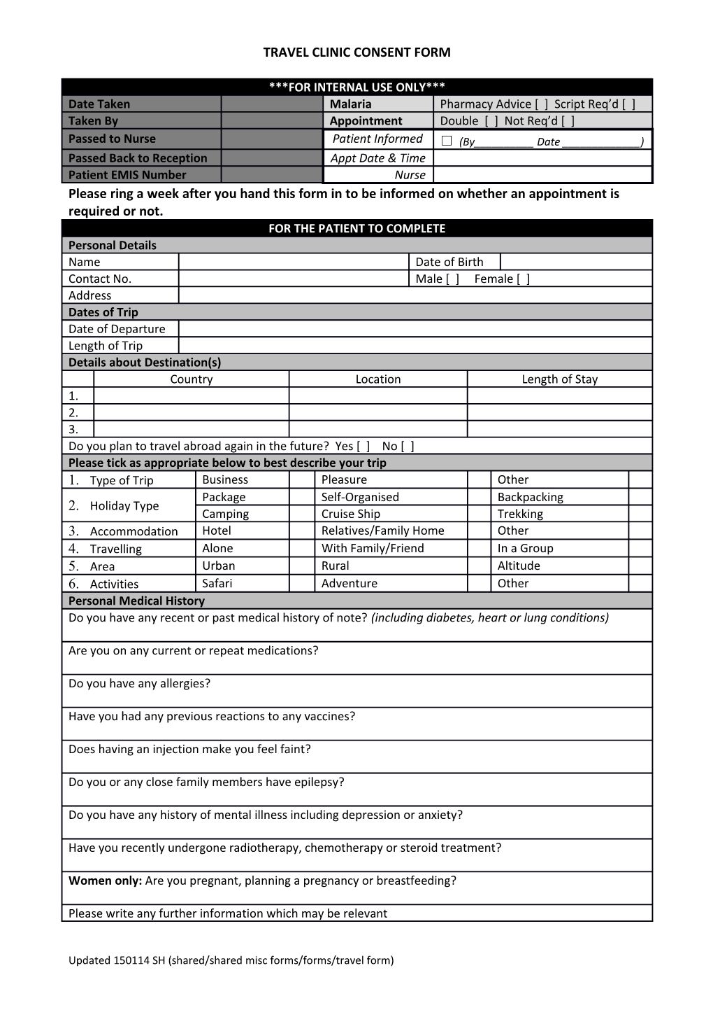 Travel Clinic Consent Form