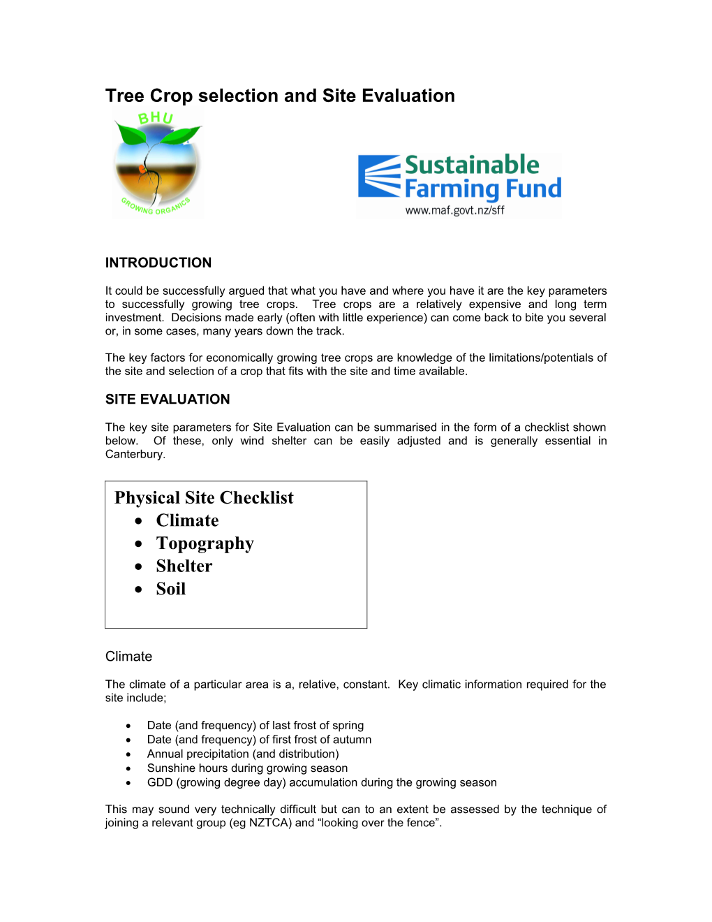 Tree Crop Selection and Site Evaluation