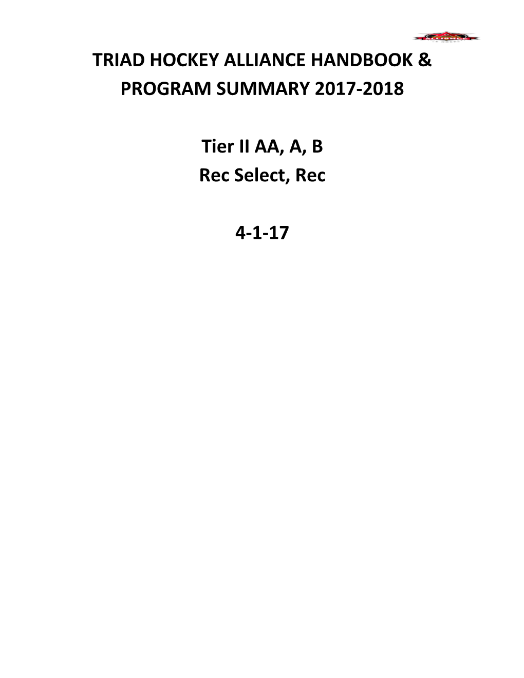 Triad Hockey Alliance Handbook & Program Summary 2017-2018