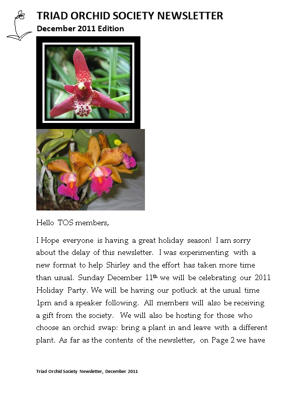Triad Orchid Society Newsletter, December 2011