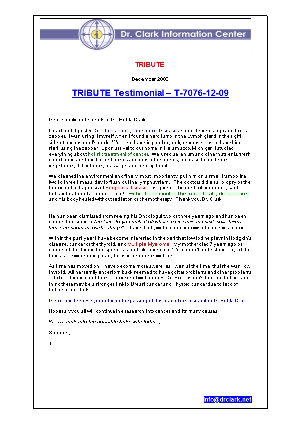 TRIBUTE Testimonial T-7076-12-09