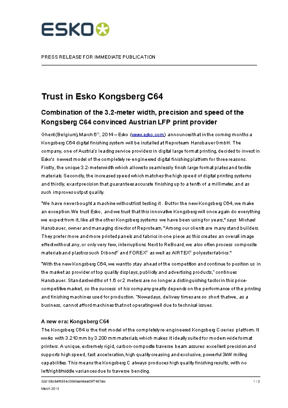 Trust in Esko Kongsberg C64