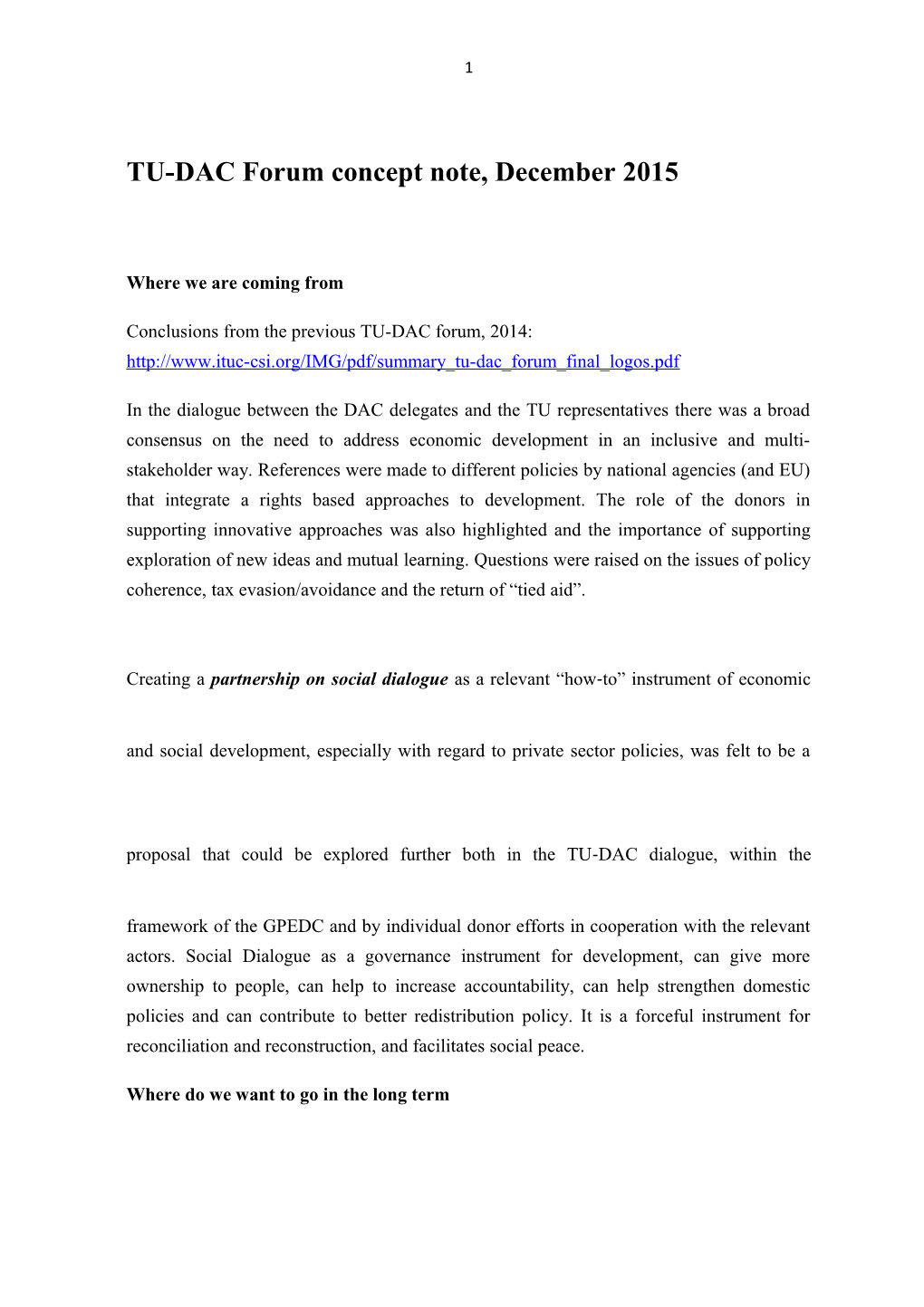 TU-DAC Forum Concept Note, December 2015