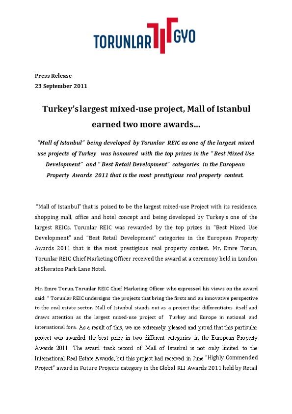 Turkey S Largest Mixed-Use Project, Mall of Istanbul Earned Two More Awards
