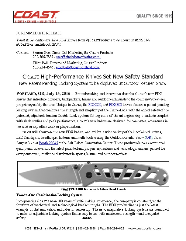 Tweet It: Revolutionary New FDX Knives from Coastproducts to Be Shown at #OR2016!