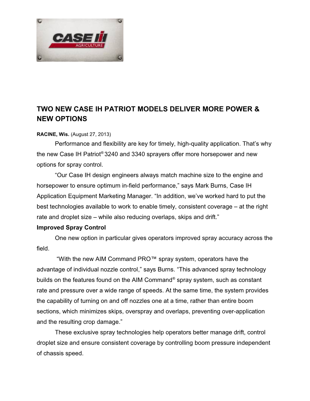 Two New Case Ih Patriot Models Deliver More Power & New Options