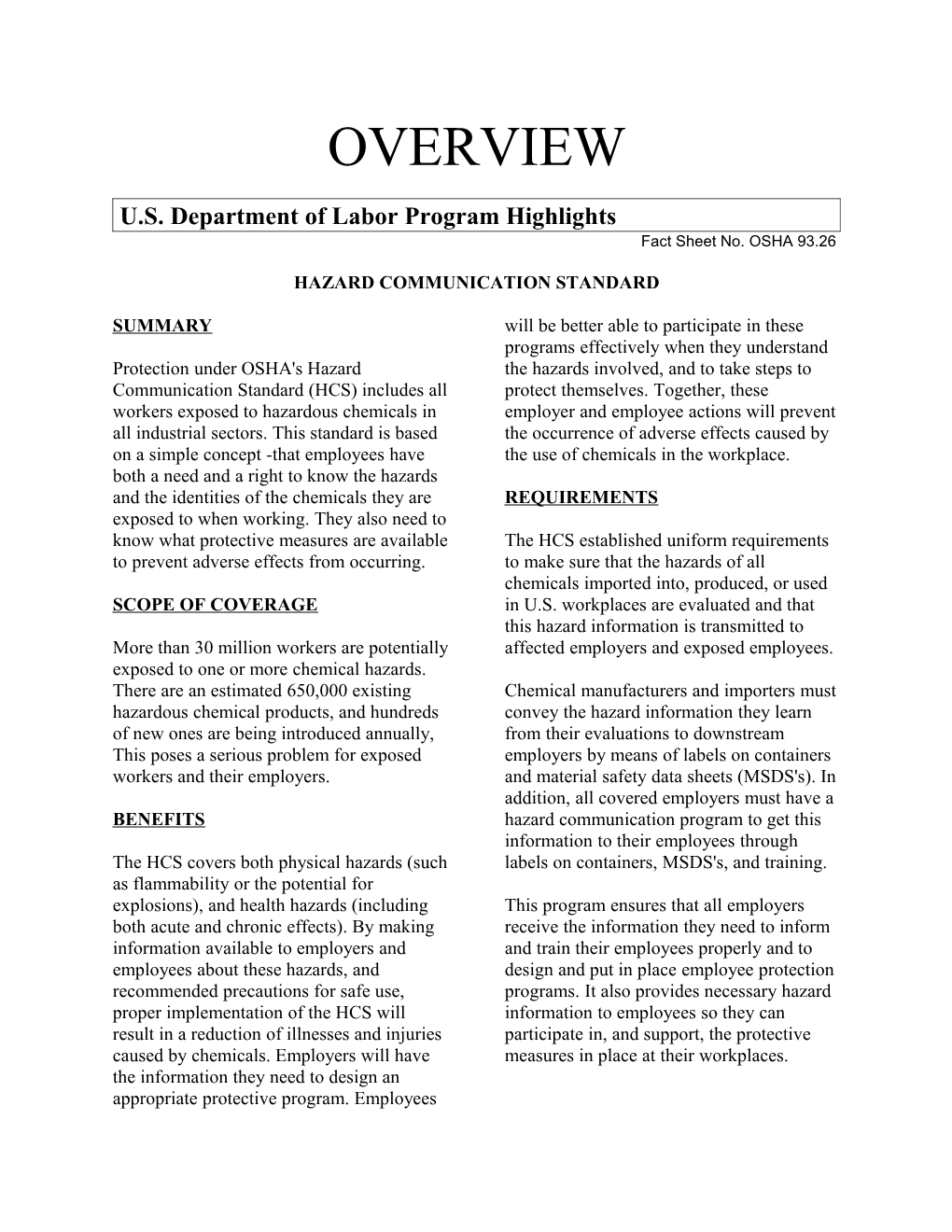 U.S. Department of Labor Program Highlights