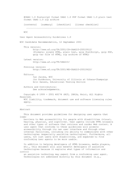 UAAG 1.0 Postscript Format UAAG 1.0 PDF Format UAAG 1.0 Plain Text