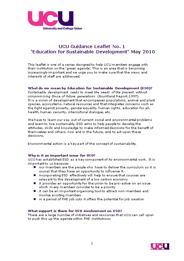 UCU Guidance Education for Sustainable Development