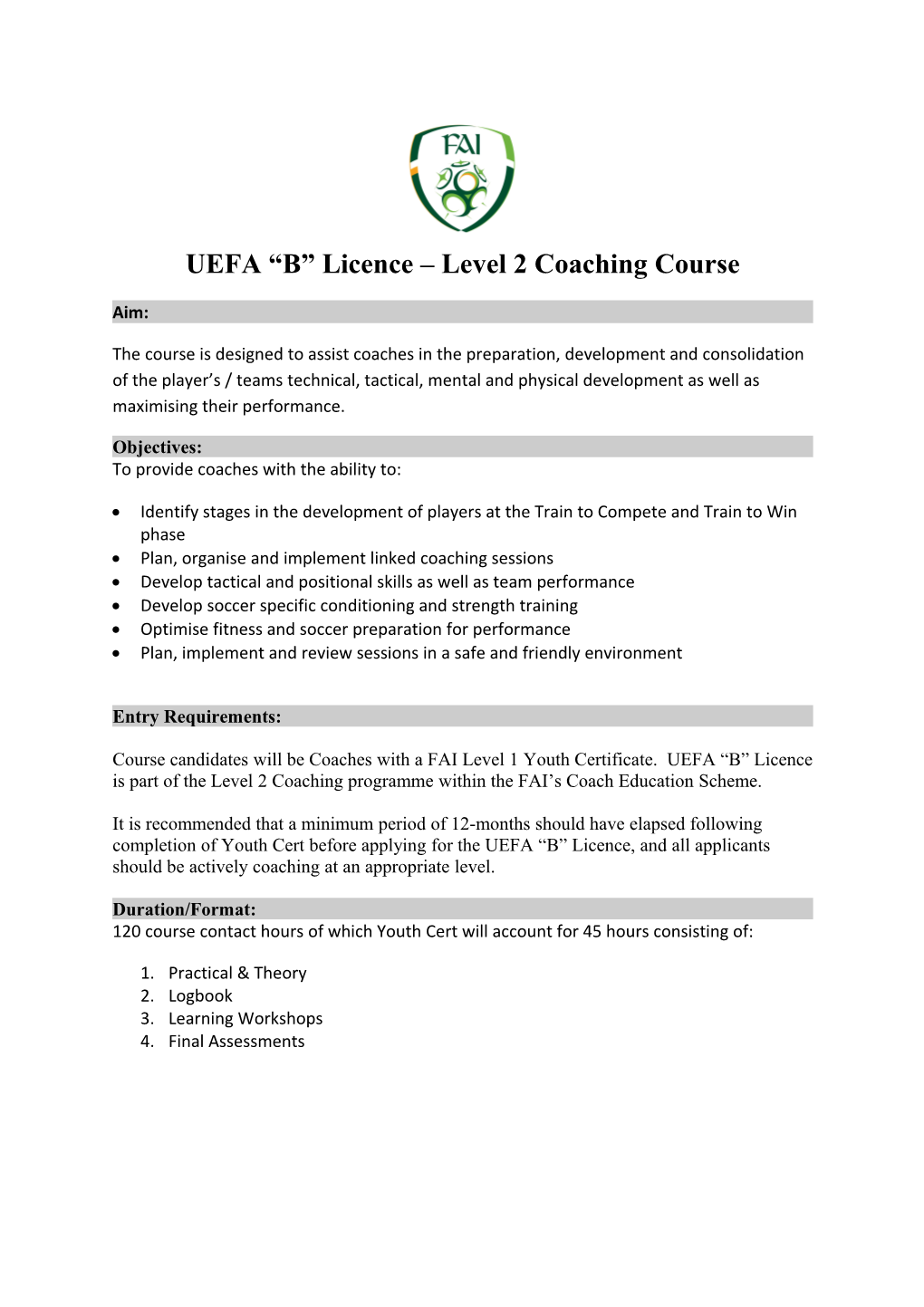 UEFA B Licence Level 2 Coaching Course