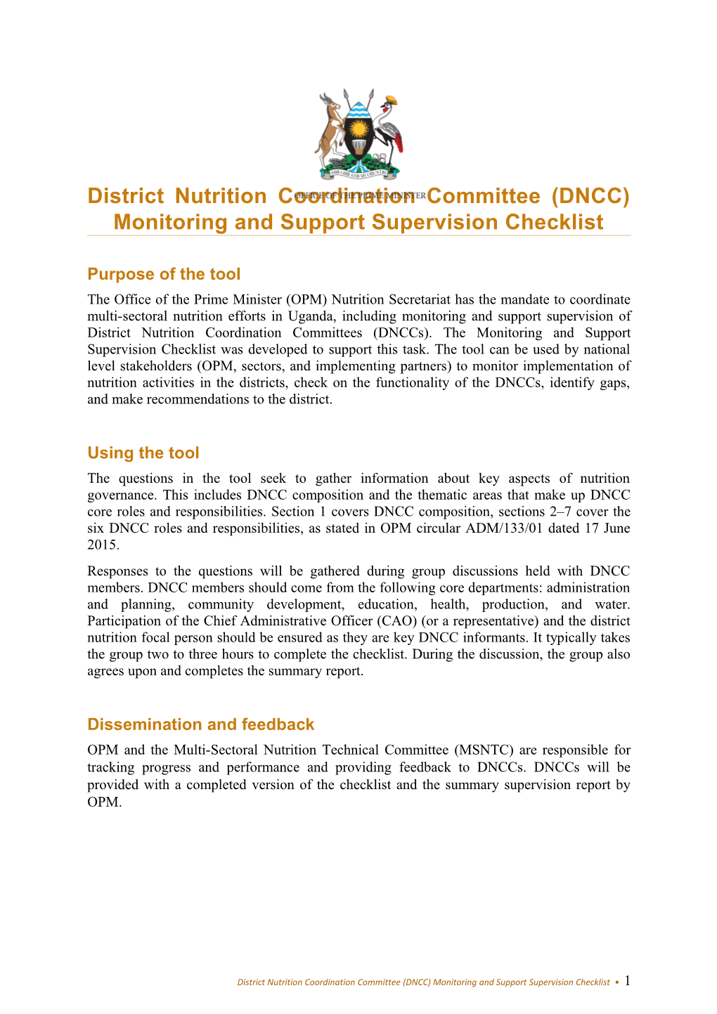 Uganda District Nutrition Coordination Committee (DNCC) Monitoring and Support Supervision