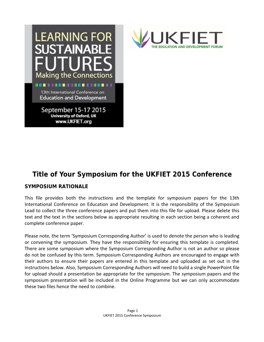 UKFIET Conference Symposium Template