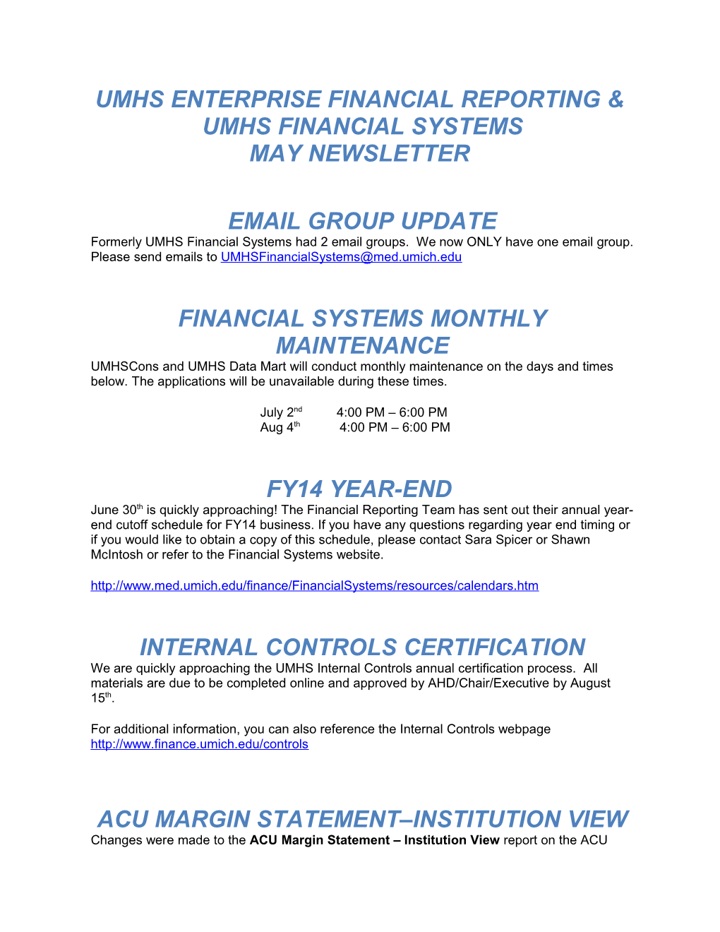 UMHS Enterprise Financial Reporting &