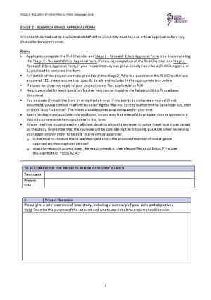 Undergraduate Research Project Ethical Authorisation / Local Approval (Form E1)