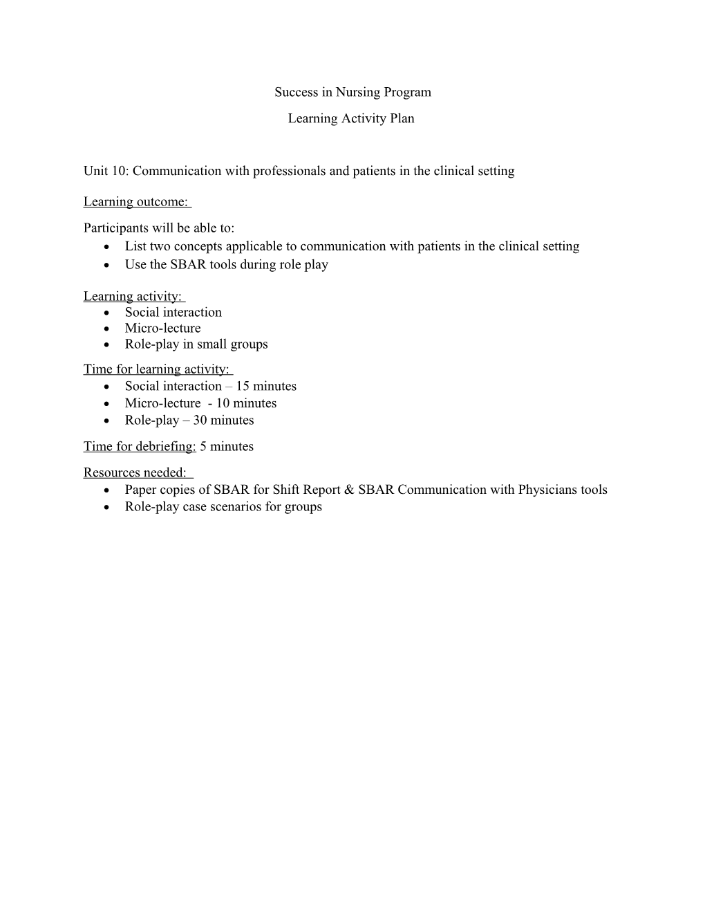 Unit 10: Communication with Professionals and Patients in the Clinical Setting
