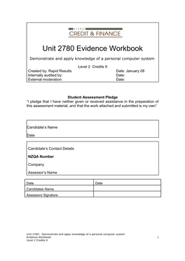 Unit 16757 Evidence Workbook