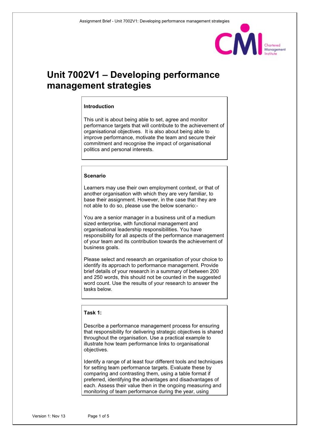 Unit 7002V1 Developing Performance Management Strategies
