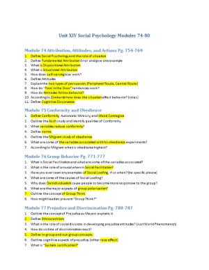 Unit XIV Social Psychology Modules 74-80