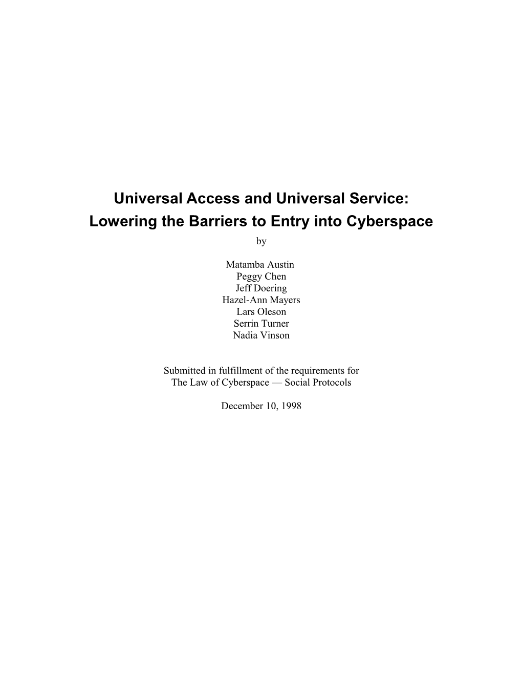 Universal Access and Universal Service
