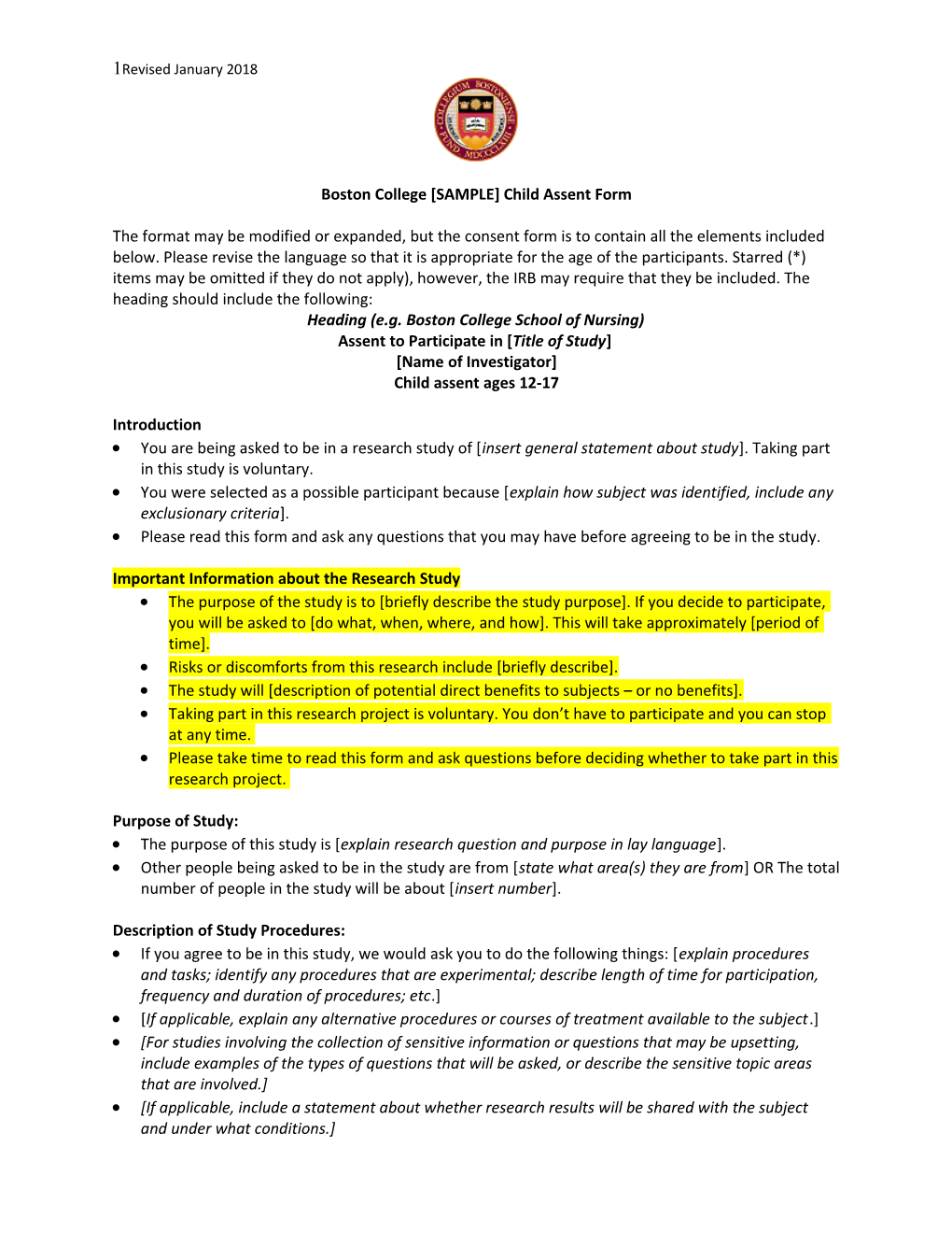 University of Southern Maine SAMPLE CONSENT FORM Format