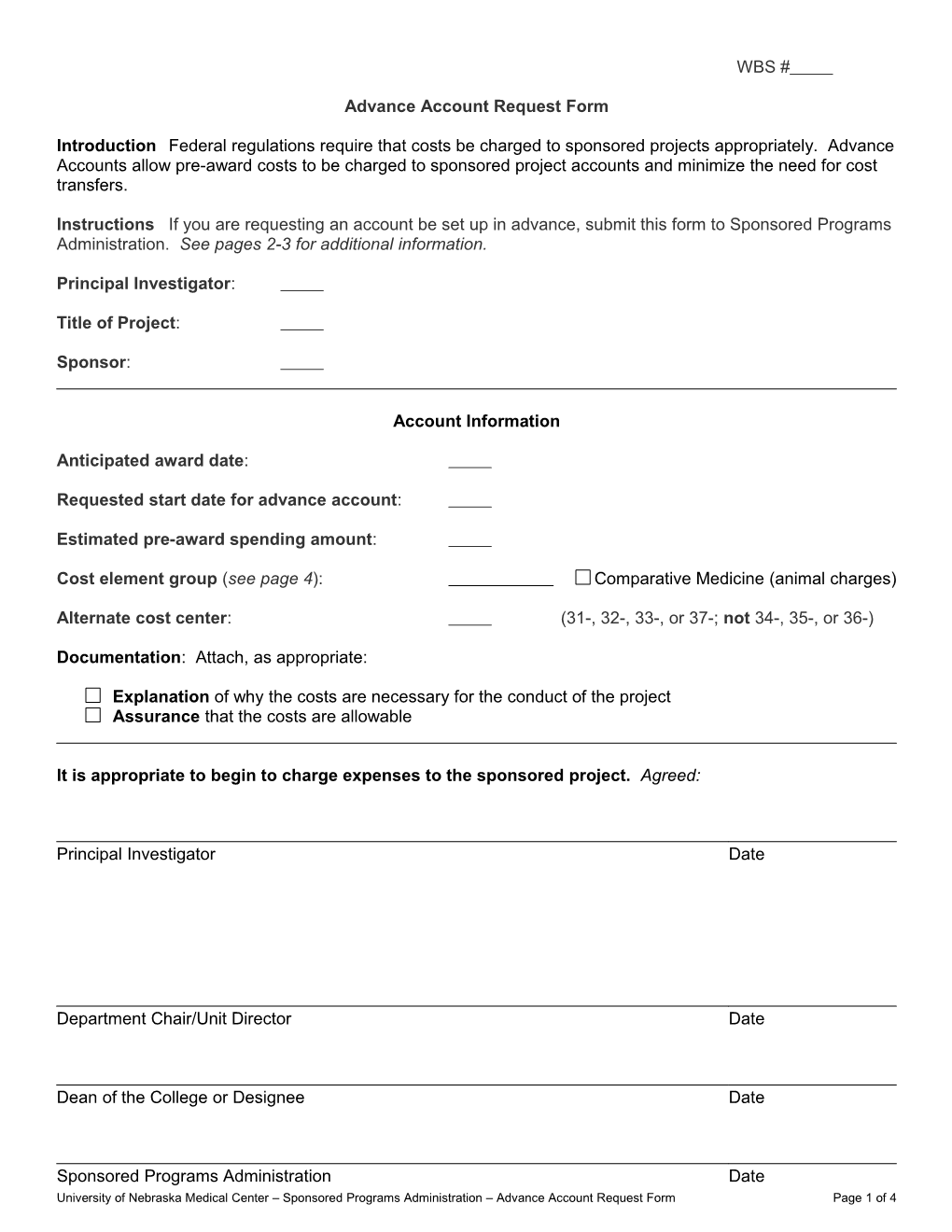 UNMC Request Form for Major Projects & Other Exceptions