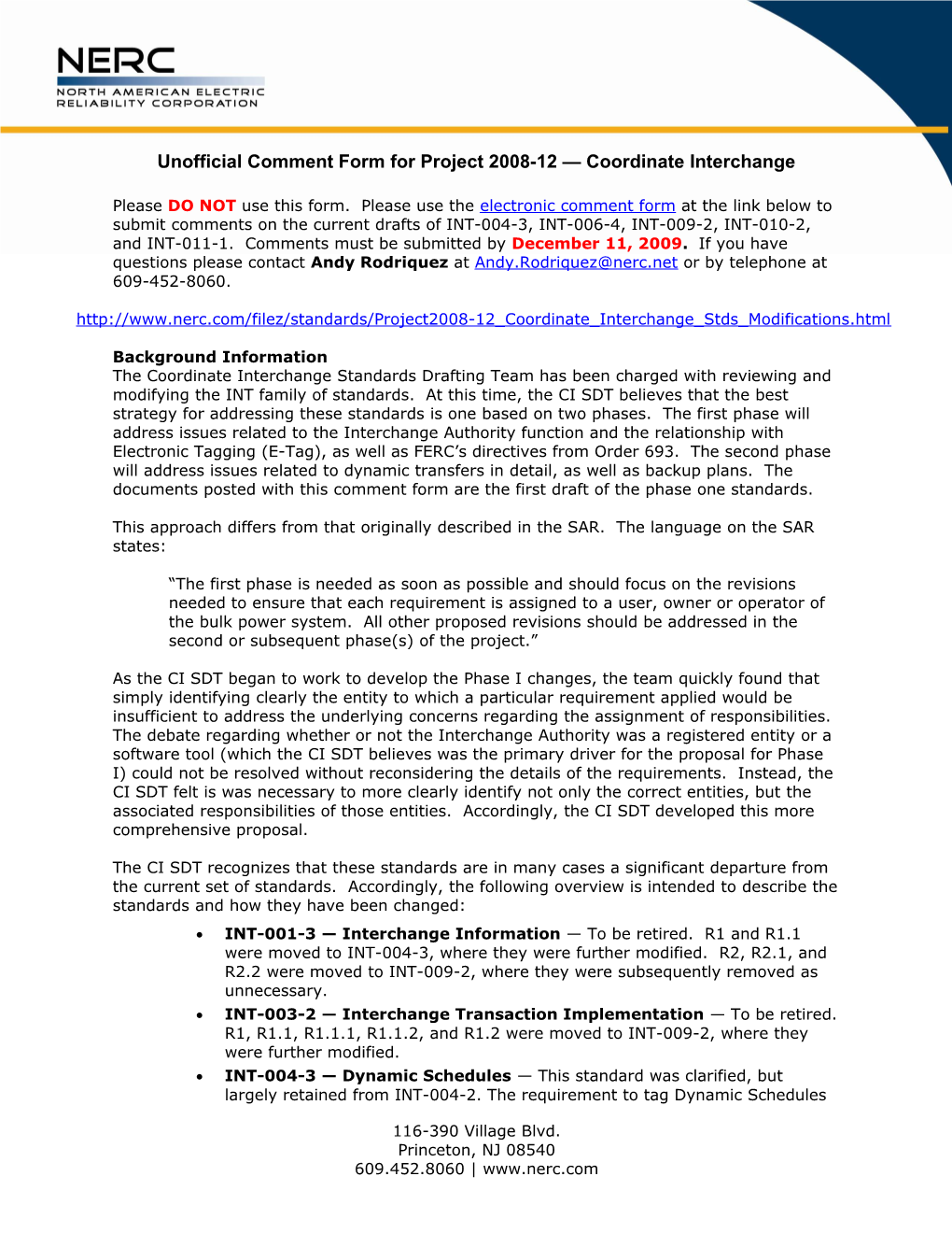 Unofficial Comment Form Project 2008-12 Coordinate Interchange