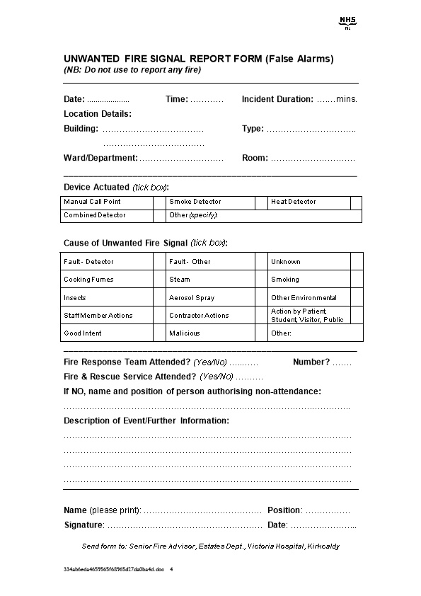 Unwanted Fire Signal Report Form