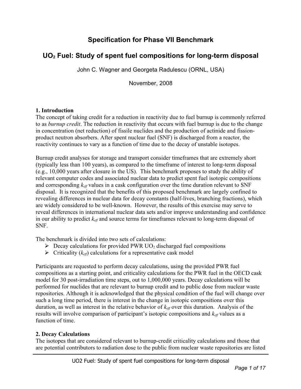 UO2 Fuel: Study of Spent Fuel Compositions for Long-Term Disposal