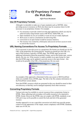 Use of Proprietary Formats on Web Sites
