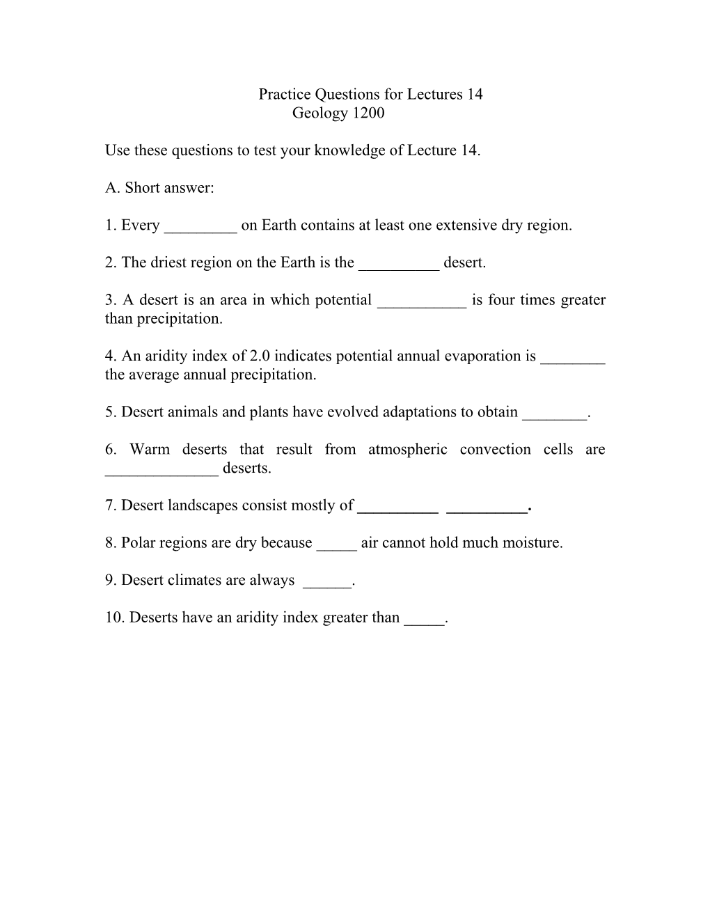 Use These Questions to Test Your Knowledge of Lecture 14