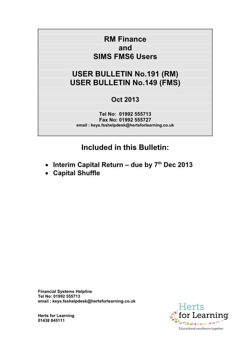 USER BULLETIN No.191 (RM)
