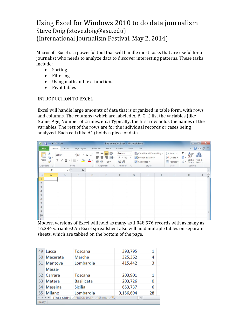 Using Excel for Windows 2010To Do Data Journalism